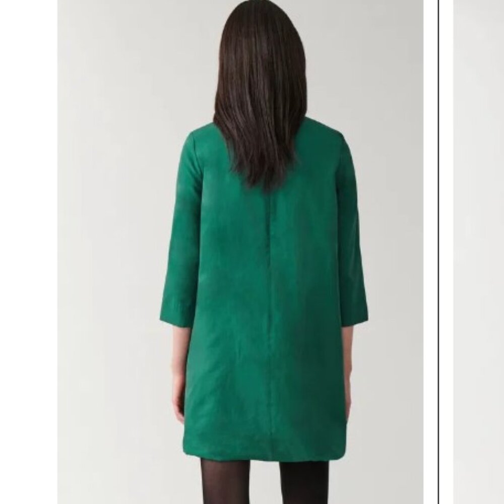 COS Long-Sleeved Gathered-Hem Dress - Emerald Green - Size 12 - Picture 3 of 14